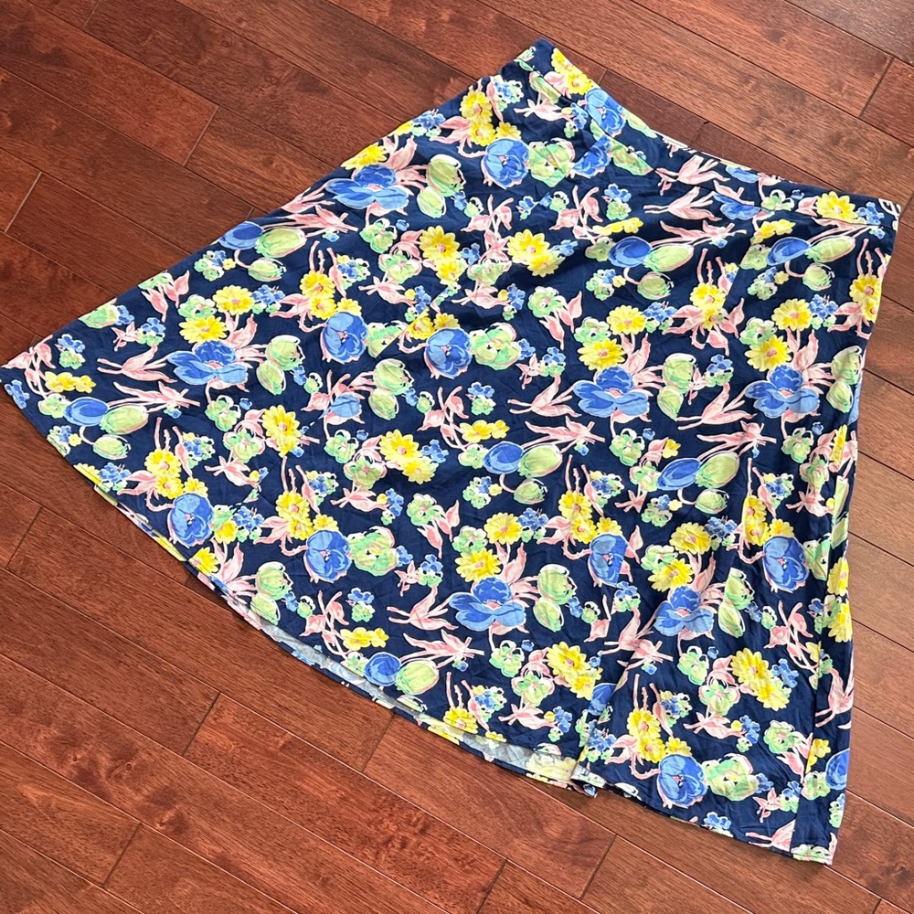 NWT Talbots Blue Pink Yellow Floral Rayon A-Line Unlined Flowing Skirt 18W